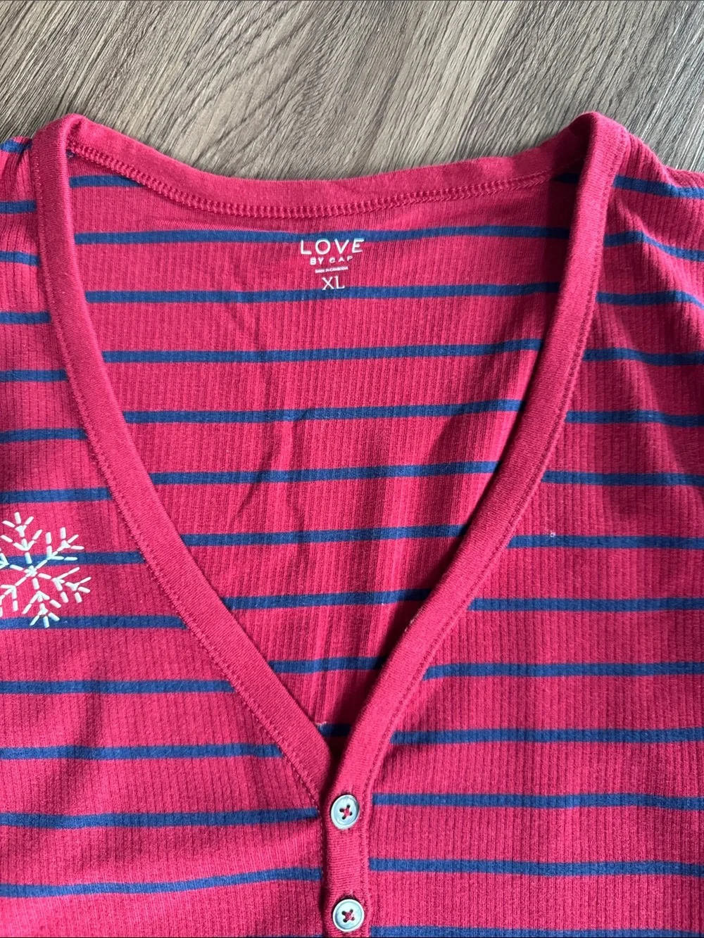 Love by Gap Women’s Red & Blue Striped Long-Sleeve Pajama Set w/Snowflake Accent